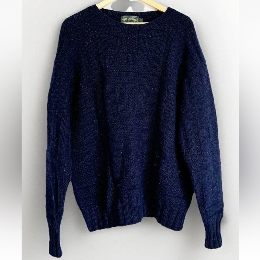 VTG Polo Country Ralph Lauren Wool Blue HAND KNIT Sweater Men’s Large Heritage